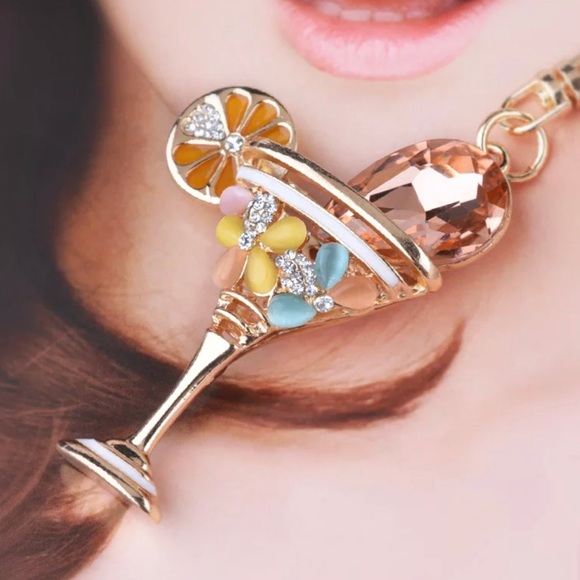 Martini Glass Rhinestone Bag Charm & Key Chain - Picture 2 of 7